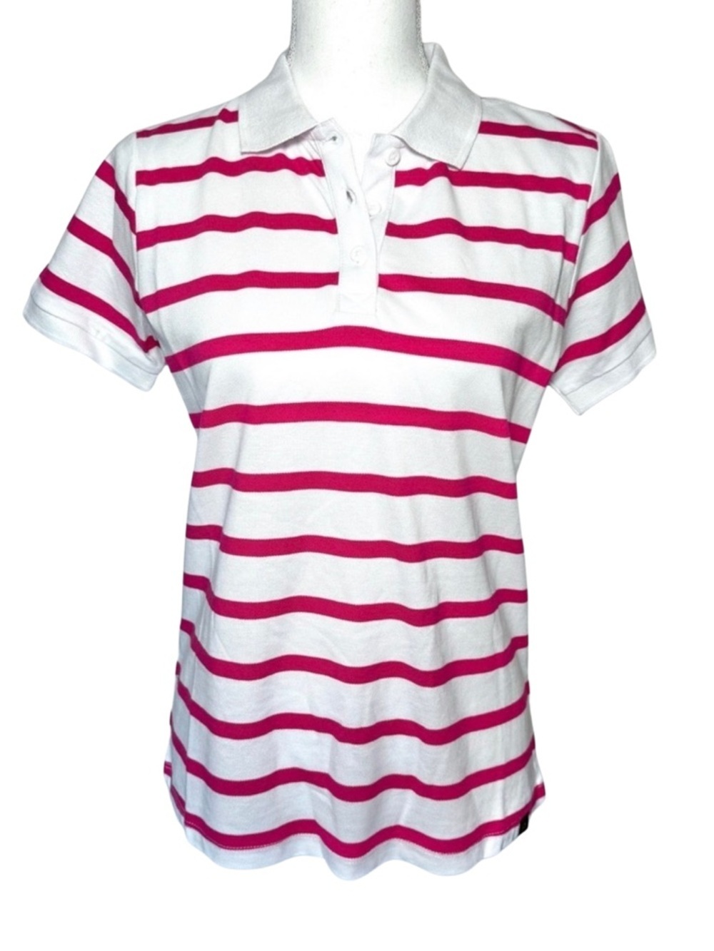 NWT Piombo Short Sleeve‎ Polo Shirt Top Pink White Stripes Women Small Cotton